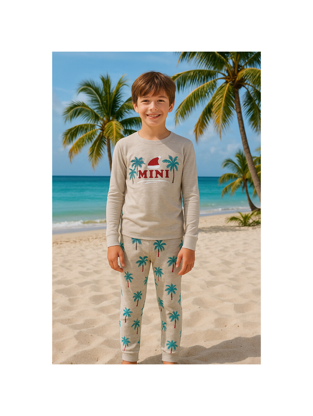 Jaclyn Intimates Boys Pajama Set "Mini" Tropical Christmas Palm Tree Vaca Medium